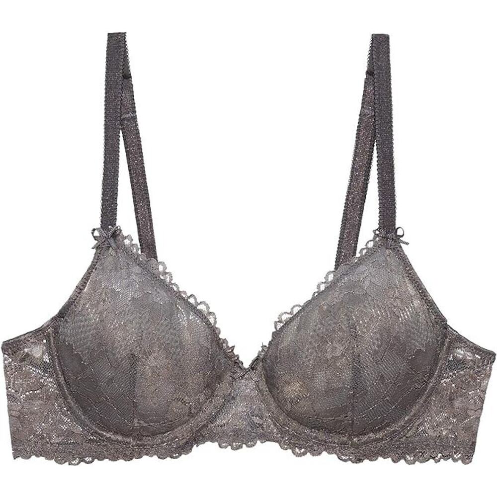 Savage X Fenty Womens Unlined Floral Lace Bra Blackened Grey Pearl Sz 32D